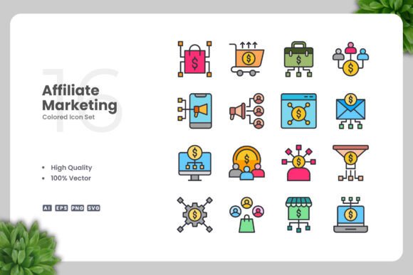 Affiliate Marketing Color Icons for Modern Design Projects