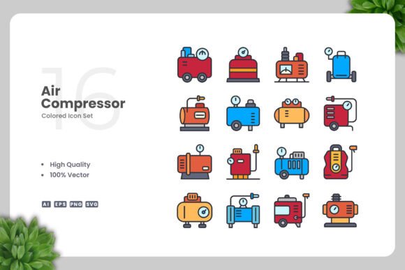 Air Compressor Color Icons: A Versatile Design Resource for Digital and Print Projects