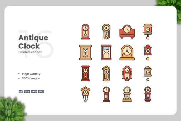 Antique Clock Color Icons for Modern Design