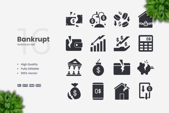 Bankrupt Solid Icons: Simple and Clean Design
