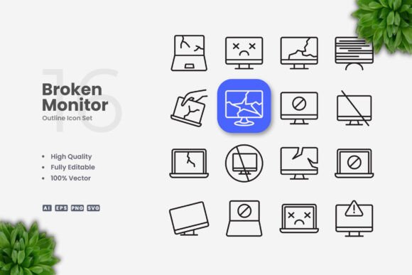 Broken Monitor Icons and Simple, Clean Icon Design for Modern Use