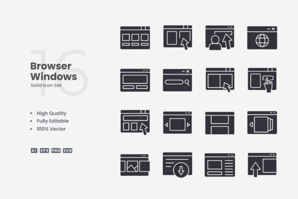 Browser Windows Solid Icons for Modern Design