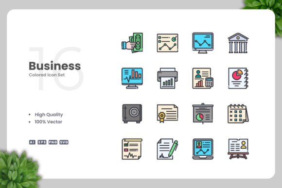 Business Color Icons for Versatile Design Projects