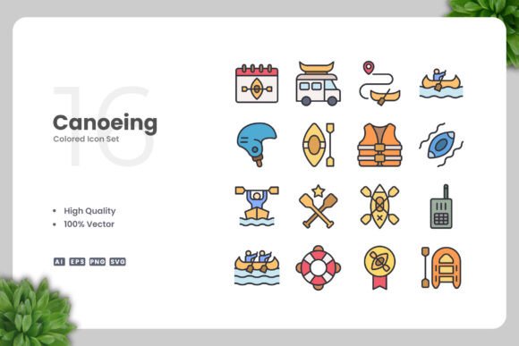 Canoeing Color Icons for Modern Design Projects