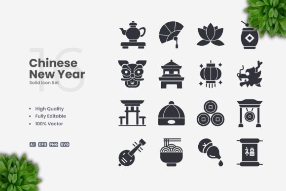 Chinese New Year Solid Icons: A Versatile Design Resource for Digital and Print Media