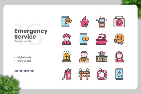 Emergency Service Color Icons: A Simple and Clean Design for Every Platform