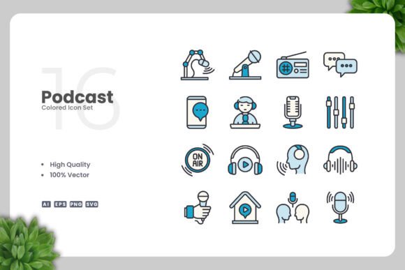Podcast Color Icons for Versatile Design Projects