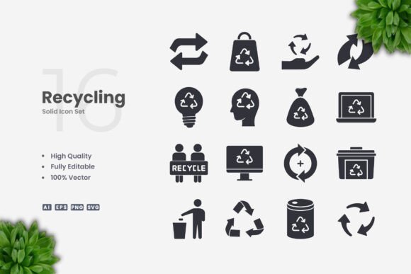 Recycling Solid Icons for Modern Design